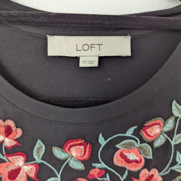 Loft Women's Black with Embroidered Floral Sleeveless Dress, XS - Picture 4 of 4